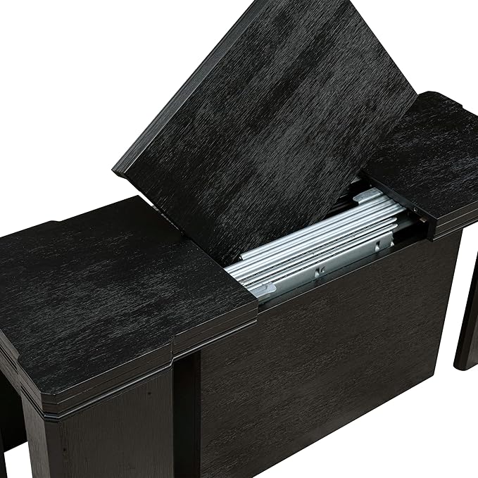 X07SI-B06-48 - 9-piece Dining Room Table Set a Rectangular Kitchen Table and a wooden Bench and 7 coffee Linen Fabric Dining Chair, 39x120 Inch, Wire Brushed Black