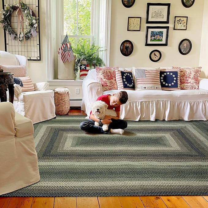 Homespice Pinecone Braided Area Rug 5x8' - Jute Braided Natural Rugs for Living Room for Rustic Country Decor