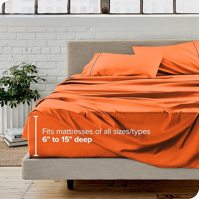 Bare Home Split Head Flex King Sheet Set - 1800 Ultra-Soft Microfiber Bed Sheets - Double Brushed - Deep Pockets - Easy Fit - 4 Piece Set - FlexTop King Bedding Sheets (Split Head Flex King, Orange)