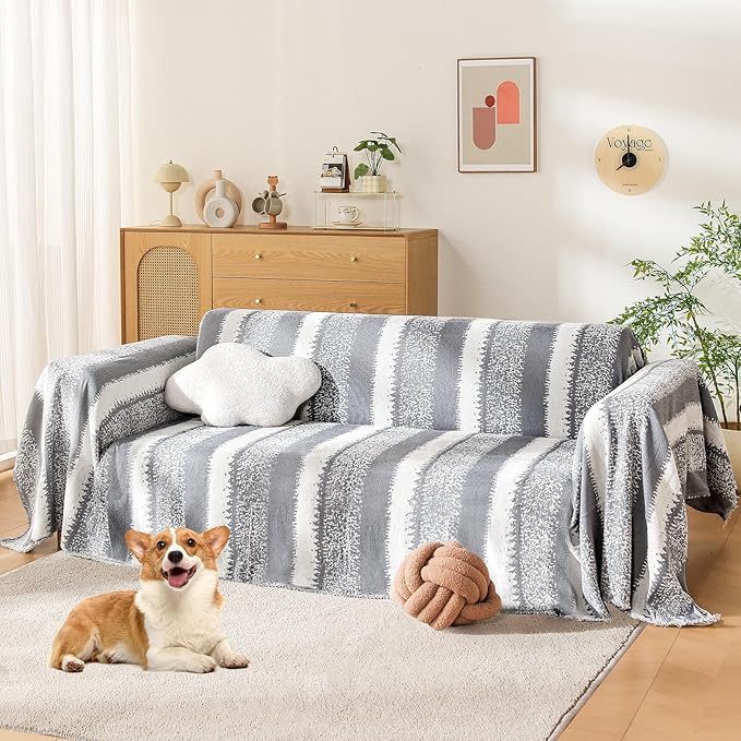 Boho Sofa Cover, Couch Covers for 3 Cushion Couch Sofa Pet Friendly, Sofa Cover Washable, Soft Chenille Living Room Couch Covers Slipcover, Pet Furniture Protecto (1# Grey, 71" x 150")