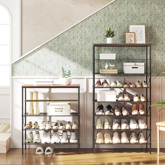 8 Tier Shoe Rack, Shoe Storage Organizer, Large Capacity Shoe Shelf Holds 32 Pairs of Shoes, Durable and Stable, for Entryway, Hallway, Closet, Dorm Room, Rustic Brown SS08BR