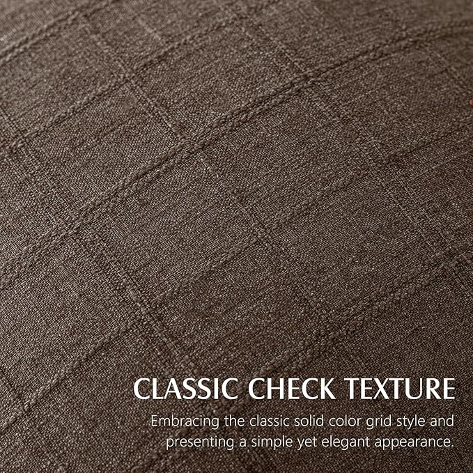 Foindtower Set of 2 Decorative Linen Check Throw Pillow Covers Neutral Farmhouse Vintage Cushion Covers Modern Boho Home Decor for Sofa Chair Couch Bedroom Living Room Outdoor,22×22 Inch,Dark Brown