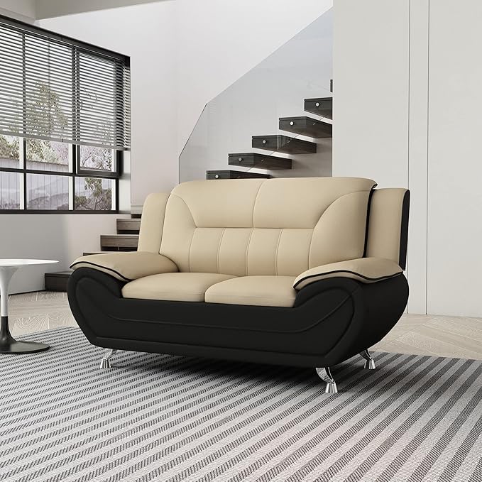 Container Furniture Direct Michael Modern Faux Leather Upholstered Stainless Steel Legs Living Room, Chair, Loveseat, Sofa, Persian Red