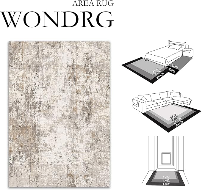 2x10 Washable Runner Rug Brown Grey Neutral Abstract Hallway Kitchen Living Room Bedroom Non Slip Throw Rug Soft Low Pile Indoor Carpet for Entrance Laundry Bathroom
