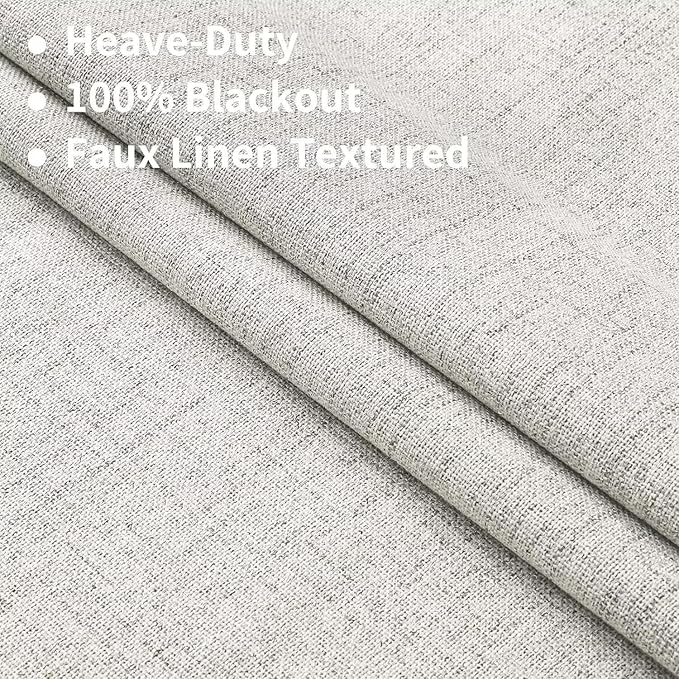Joydeco 100% Total Blackout Curtains Custom Size for Bedroom Living Room Darkening Long Textured Drapes Thermal Insulated Back & Tab Rod Pocket 1 Panel(Light Beige,Custom Size)