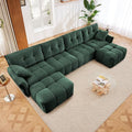Modern Chenille Fabric 4-Seat Sofa w/Two Ottoman+2 Pillows, Premium Upholstery Living Room Couch with Tufted Backrest & Comfortable Armrests and High-Resilience Memory Foam Cushions,Green
