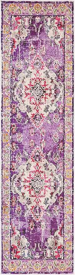 SAFAVIEH Monaco Collection Runner Rug - 2'2" x 12', Violet & Fuchsia, Boho Chic Medallion Distressed Design, Non-Shedding & Easy Care, Ideal for High Traffic Areas in Living Room, Bedroom (MNC243P)