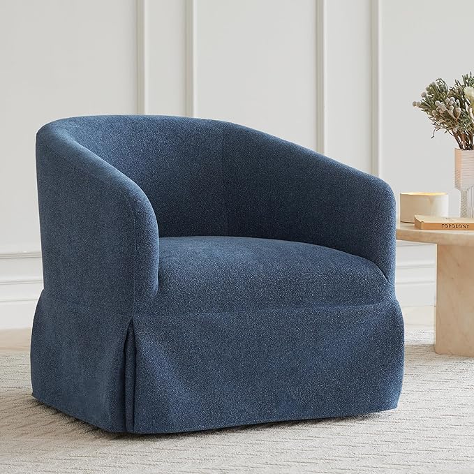 Swivel Accent Chair, 360 Degree Performance Fabric Armchair Modern Barrel Chairs Armchair for Living Room Bedroom Home and Office,Blue