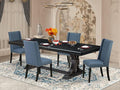 NEFL5-SBB-21-5-Piece Kitchen Dining Set Consists of a Dining Table and 4 Mineral Blue Linen Fabric Dining Chairs with Padded Chair Back - Sand Blasting Black Finish.