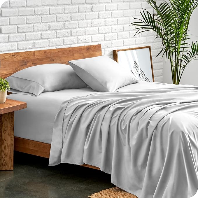 Bare Home Queen Sheet Set - Luxury 1800 Ultra-Soft Microfiber - Double Brushed - Deep Pockets - Easy Fit - 4 Piece Set - Bedding Sheets & Pillowcases (Queen, Cloud Grey)