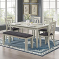 6-Piece Solid Wood Dining Table Set for 6, Modern Breakfast Dinette Kitchen Table with Bench & Chairs for Dining Room, Kitchen, Grey
