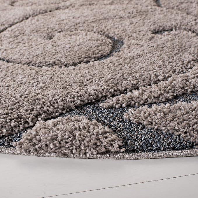 SAFAVIEH Florida Shag Collection Area Rug - 10' Round, Grey & Light Blue, Scroll Design, Non-Shedding & Easy Care, 1.2-inch Thick Ideal for High Traffic Areas in Living Room, Bedroom (SG455-1160)