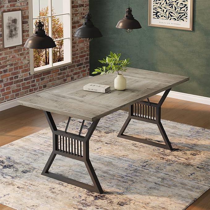 GarveeHome 70.8 Inch Dining Table 4-6 Person, Kitchen Table with Heavy Duty Metal Legs, Farmhouse Wooden Dining Room Table for Kitchen, Living Room