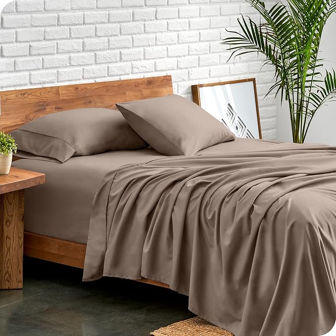 Bare Home Full XL Sheet Set - Luxury 1800 Ultra-Soft Microfiber Full Extra Long Bed Sheets - Double Brushed - Deep Pockets - Easy Fit - 4 Piece Set - Bedding Sheets & Pillowcases (Full XL, Taupe)