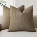 Foindtower Set of 2 Decorative Linen Check Throw Pillow Covers Neutral Farmhouse Vintage Cushion Covers Modern Boho Home Decor for Sofa Chair Couch Bedroom Living Room Outdoor,24×24 Inch,Light Brown