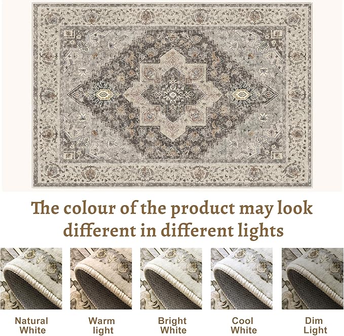 Tangsoo 6x9 Area Rug Washable Rug for Living Room, Vintage Indoor Non Slip Large Area Rugs, Print Distressed Brown Carpet, Soft Low Pile Foldable Floor Rug for Bedroom Dining Room