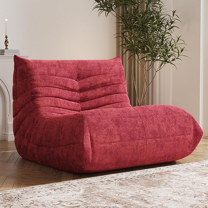 Bean Bag Chair, Fireside Chair Bean Bag Sofa Large Bean Bag Chair for Adults, Bean Bag Chairs for Teens with High Density Comfortable Foam, Memory Foam Bean Bag for Living Room, Bedroom (Red)