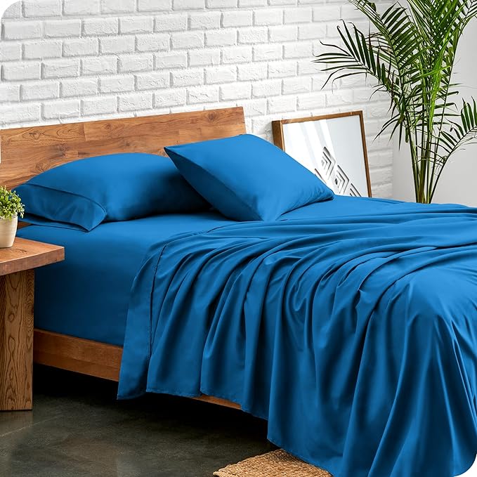 Bare Home Twin Sheet Set - 1800 Ultra-Soft Microfiber Twin Bed Sheets - Double Brushed - Deep Pockets - Easy Fit - Extra Soft - 3 Piece Set - Bedding Sheets & Pillowcases (Twin, Medium Blue)