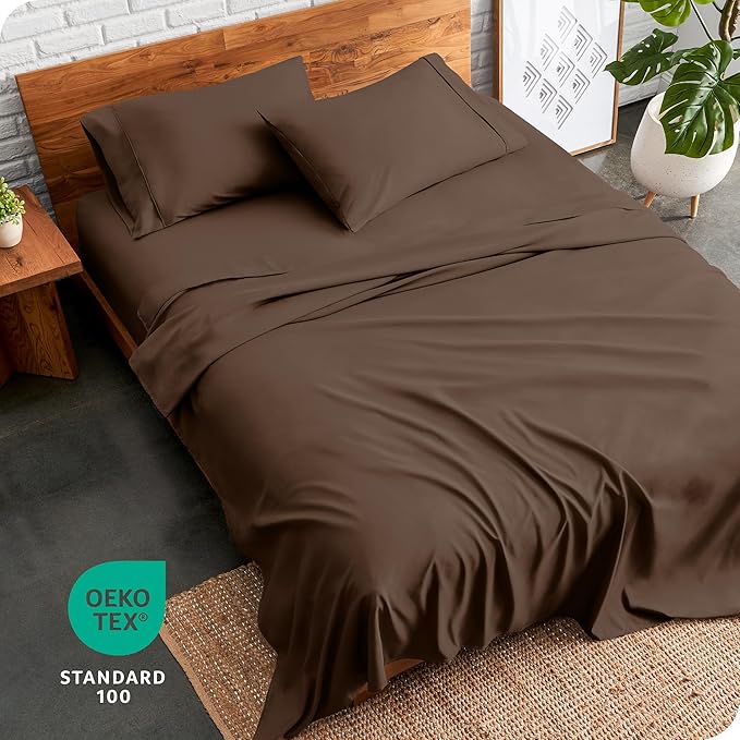 Bare Home Queen Sheet Set - Luxury 1800 Ultra-Soft Microfiber Queen Bed Sheets - Double Brushed - Deep Pockets - Easy Fit - 4 Piece Set - Bedding Sheets & Pillowcases (Queen, Cocoa)