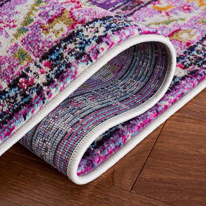 SAFAVIEH Monaco Collection Runner Rug - 2'2" x 12', Violet & Fuchsia, Boho Chic Medallion Distressed Design, Non-Shedding & Easy Care, Ideal for High Traffic Areas in Living Room, Bedroom (MNC243P)
