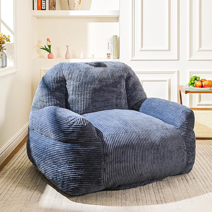Giant Bean Bag Chair, Faux Fur Bean Bag Chairs for Adults, Fluffy and Comfy Bean Bag with Filler, Big Bean Bag Sofa Chair for Reading, Gaming, Stuffed High-Density Foam (Grey)
