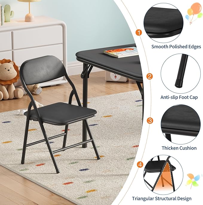 GarveeHome 3-Piece Kids Folding Table and Chairs Set, Toddlers Children's Activity Table and Chairs Set for Dining Room,Daycare,Classrooms