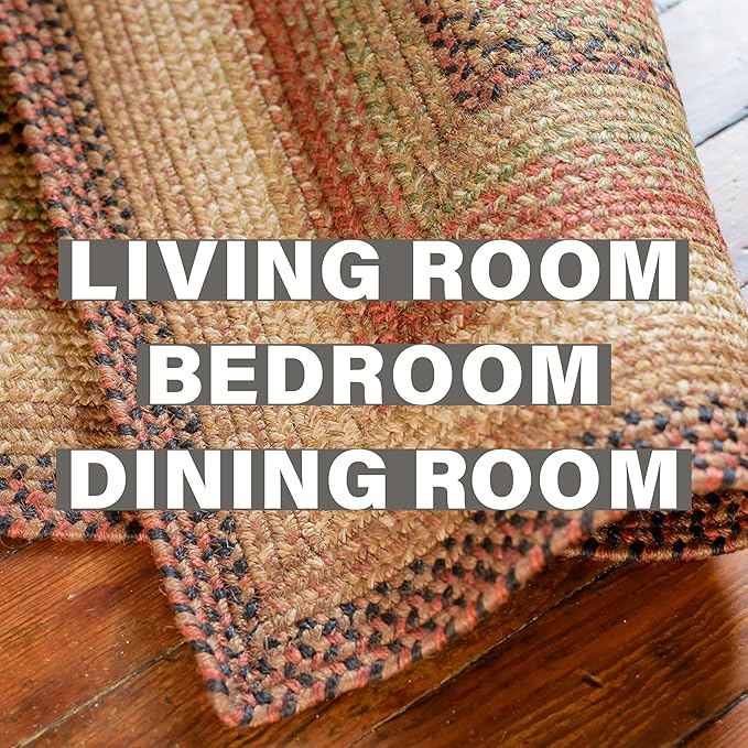 Homespice Gingerbread Jute Brown 4x6' Braided Area Rug for Living Room, Bedroom and Dining Room. Pet Friendly. Decor Styles Farmhouse Rug, Rustic, Vintage, Cottage, Primitive, Country, Boho Rug