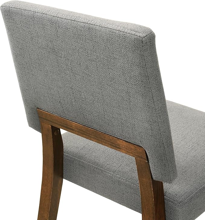 Armen Living Channell Mid Century Modern 7 Piece Walnut Wood Dining Table Set with Charcoal Fabric