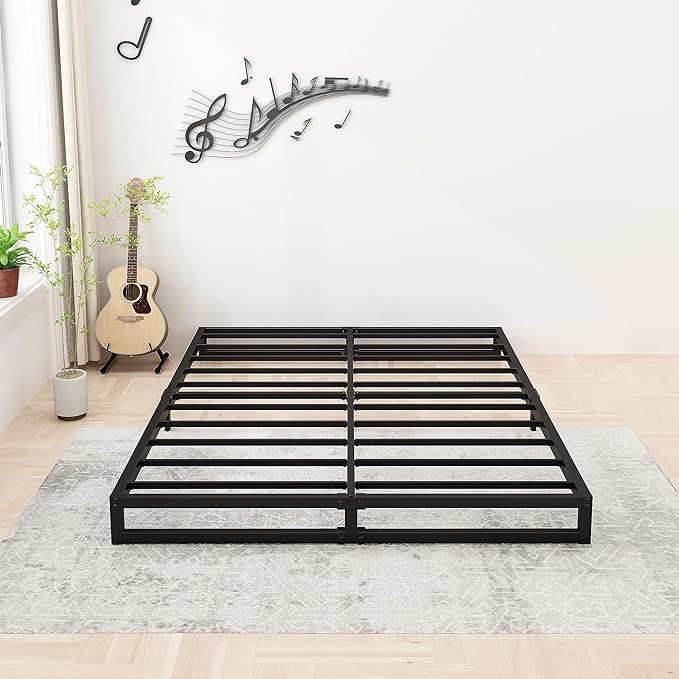 6 Inch California King Bed Frames No Box Spring Needed Heavy Duty Metal Cal King Platform for Mattress Foundation, Noise Free, Easy Assembly, Black