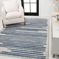 JONATHAN Y Khalil Modern Berber Stripe Cream/Navy Indoor Area Rug, 4x6, Contemporary, Bohemian, Easy-Cleaning for Living Room, Bedroom, Kitchen, Pet Friendly, Non-Shedding (MOH207E-4)