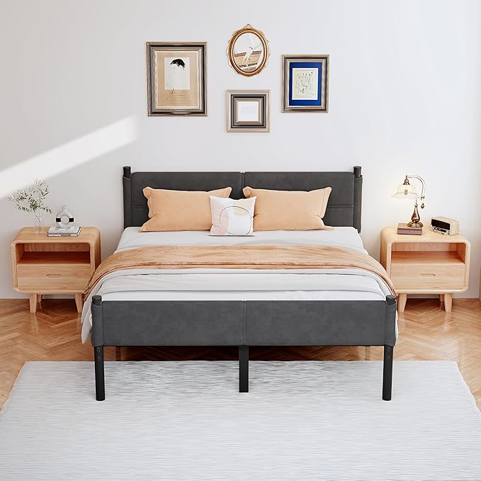 Metal Bed Frame,14Inch King Size Bed Frame with Storage Space,Heavy Duty Sturdy Mattress Foundation,Easy Assembly,No Box Spring Needed,Black,King Grey