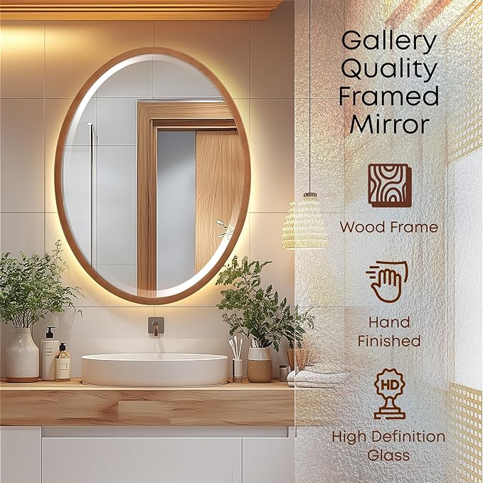 OVALCREST - Oval Wooden Beveled Wall Mirror for Home Decor, Bathroom, Vanity, Bedroom, Living Room, Hallway - London Style (Sunset Gold) 21.1 x 25.1