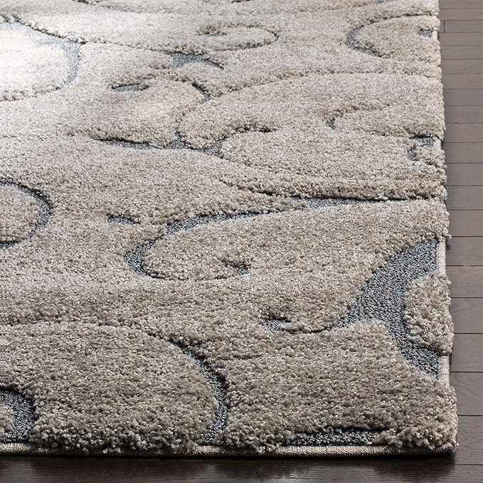 SAFAVIEH Florida Shag Collection Runner Rug - 2'3" x 7', Grey & Light Blue, Scroll Design, Non-Shedding & Easy Care, 1.2-inch Thick Ideal for High Traffic Areas in Living Room, Bedroom (SG455-1160)