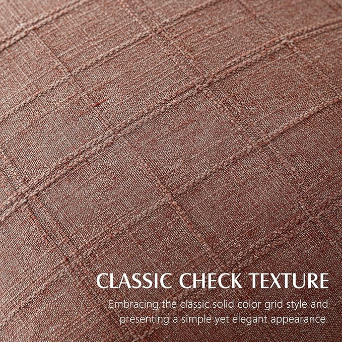 Foindtower Set of 2 Decorative Linen Check Throw Pillow Covers Neutral Farmhouse Lumbar Cushion Covers Modern Boho Home Decor for Sofa Chair Couch Bedroom Living Room Outdoor,12×20 Inch,Autumnal Red