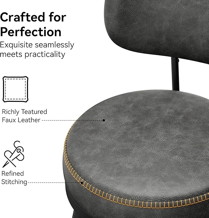 Counter Height Bar Stools, 26" H Swivel Barstools Set of 8, Faux Leather Kitchen Counter Stools with Back and Stylish Stitching, Metal Frame, Pub, Home Bar, Black Grey