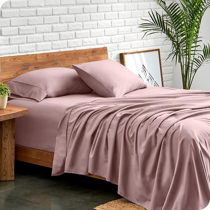 Bare Home California King Sheet Set - 1800 Ultra-Soft Microfiber Cal King Bed Sheets - Double Brushed - Deep Pockets - Easy Fit - 4 Piece Set - Bed Sheets (Cal King, Mauve)