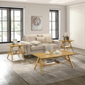 Roundhill Furniture Arona 3-Piece Coffee Table Set, Coffee Table and Two End Tables, Natural Oak Finish
