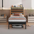 14 Inch Classic Metal Platform Bed Frame-Twin Bed Frame with Headboard,Steel Slats Support-LED Bed Frame with USB Charging Station,Under Bed Storage,No Box Spring Needed,Noise Free