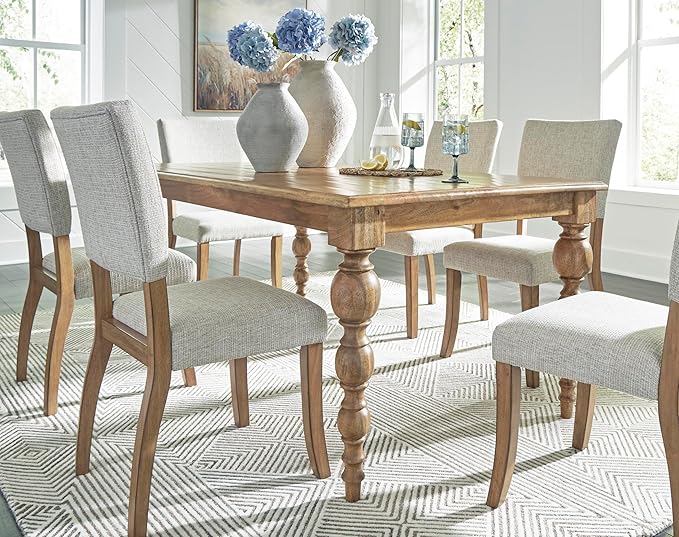Signature Design by Ashley Rybergston Casual Stain Resistant Upholstered Solid Wood Dining Chair, Set of 2, Beige & Light Brown