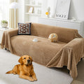 HAOMAIJIA Faux Fur Sofa Covers Couch Covers for 2 Cushion Couch Sofa Pet Friendly Soft Non Slip Couch Cover for Dogs Washable Sectional Couch Covers L Shape Furniture Protector (Khaki, 71"x102")