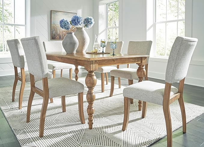Signature Design by Ashley Rybergston Casual Stain Resistant Upholstered Solid Wood Dining Chair, Set of 2, Beige & Light Brown