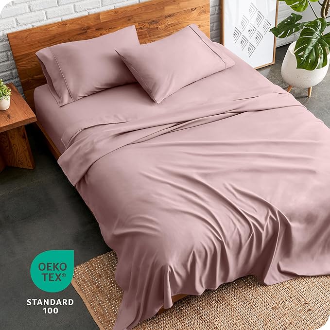 Bare Home Split Head Flex King Sheet Set - 1800 Ultra-Soft Microfiber Bed Sheets - Double Brushed - Deep Pockets - Easy Fit - 4 Piece Set - FlexTop King Bedding Sheets (Split Head Flex King, Mauve)