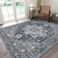 GENIMO 5x7 Area Rugs for Living Room, Machine Washable Non Slip Vintage Rugs, Low Pile Lightweight Chenille Print Rug for Bedroom, Dining Room, Home Office,Dark Gray