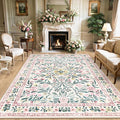 Area Rugs 9x12 Living Room: Floral Washable Rug Vintage Large Soft Boho Non-Slip Carpet Indoor Stain Resistant Low Pile Carpets for Bedroom Dining Room Farmhouse Nursery Hallway Home Office Pink Green