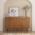 NTC Veil Modern Sideboard with 3 Doors, Buffet Cabinet with Vertical Groove Design and Metal Legs, Storage Cabinet for Living Room, and Hallway, Effortless Assembly, Teak Look
