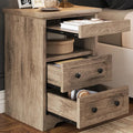 LIKIMIO Night Stand, Modern Bedside Table with 2 Drawers, Open Shelf, End Table with Pull-Out Tray, Wood SideTable, Grey Oak