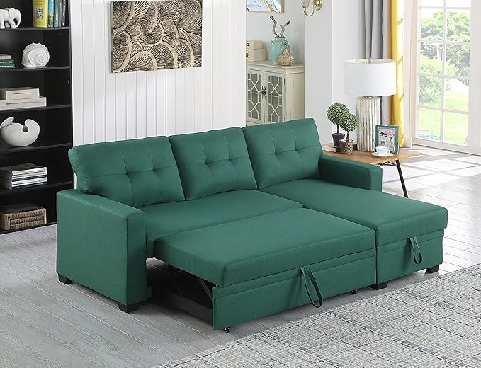 Devion Furniture Philly 4-in-1 Convertible L Shaped Couch with Pull Out Bed and Storage, Sectional Sleeper Sofa with Reversible Chaise for Living Room, Apartment, Bedroom, Office