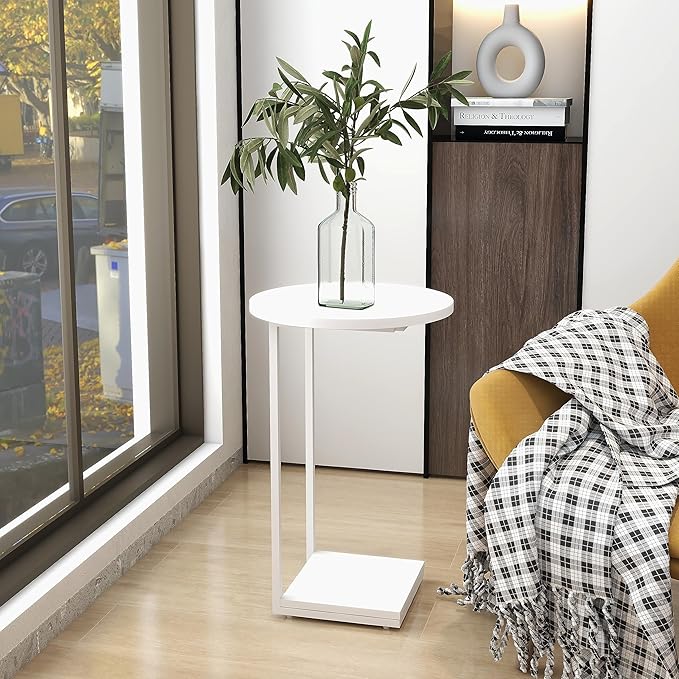 HDANI C Shaped End Table Set of 2,Couch Side Table That Slide Under,C Table End Table for Livingroom,Bedroom, Office (White)