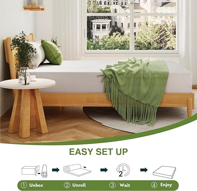 8 Inch Queen Mattress, Memory Foam Mattress in a Box with Cooling Green Tea Gel, Relieve Pressure with Medium Firm Support, CertiPUR-US Certified, 80''L x 60''W, White