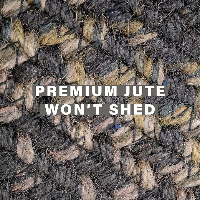 Homespice Jet Black Entryway Rug 2x3', Perfect Rustic Oval Rug for a Vintage Primitive Country Decor of Your Home Jute Entrance Rugs